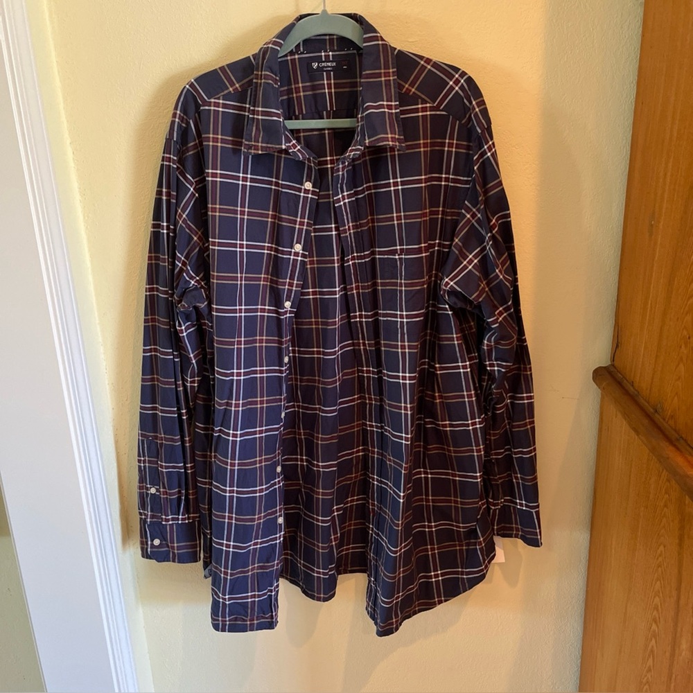 Cremieux Classics Mens Shirt 2XLT Plaid Classic Blue with Red white 100% cotton